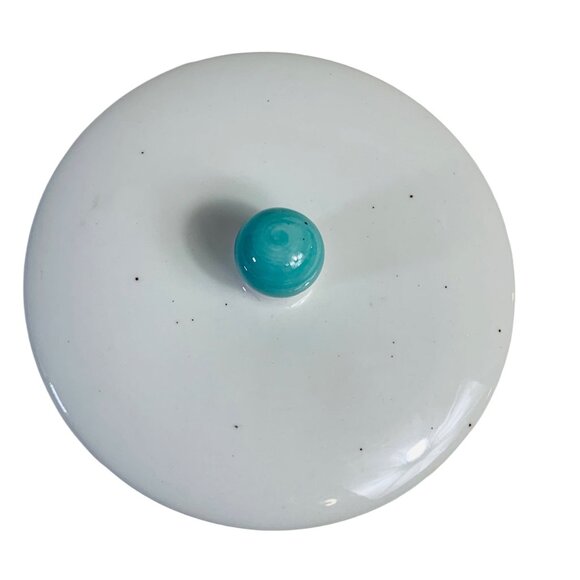 Iridescent Trinket Box Vanity Power Dish Lid Speckled Turquoise Knob Ceramic VTG - Picture 12 of 13